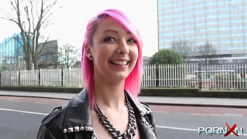 Shameless pink haired teen beauty pissing in public